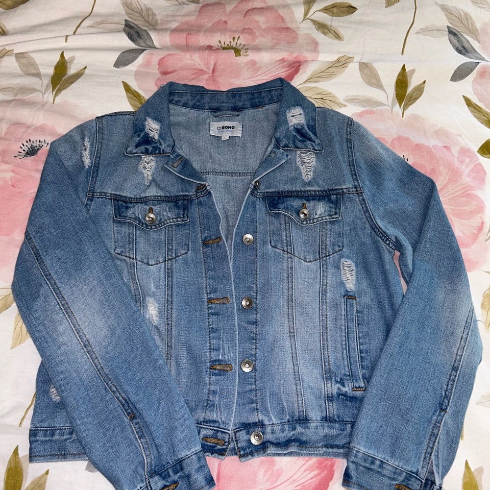 Ci Sono Light Blue Distressed Jean Jacket